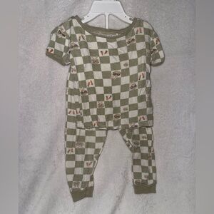 Kids Checkered Pajama Set - Green and White